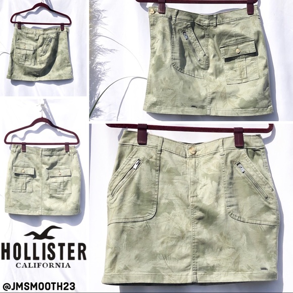 🧨CLEARANCE‼️ Hollister Palm Print Twill Skirt olive green size 9 - Picture 1 of 16